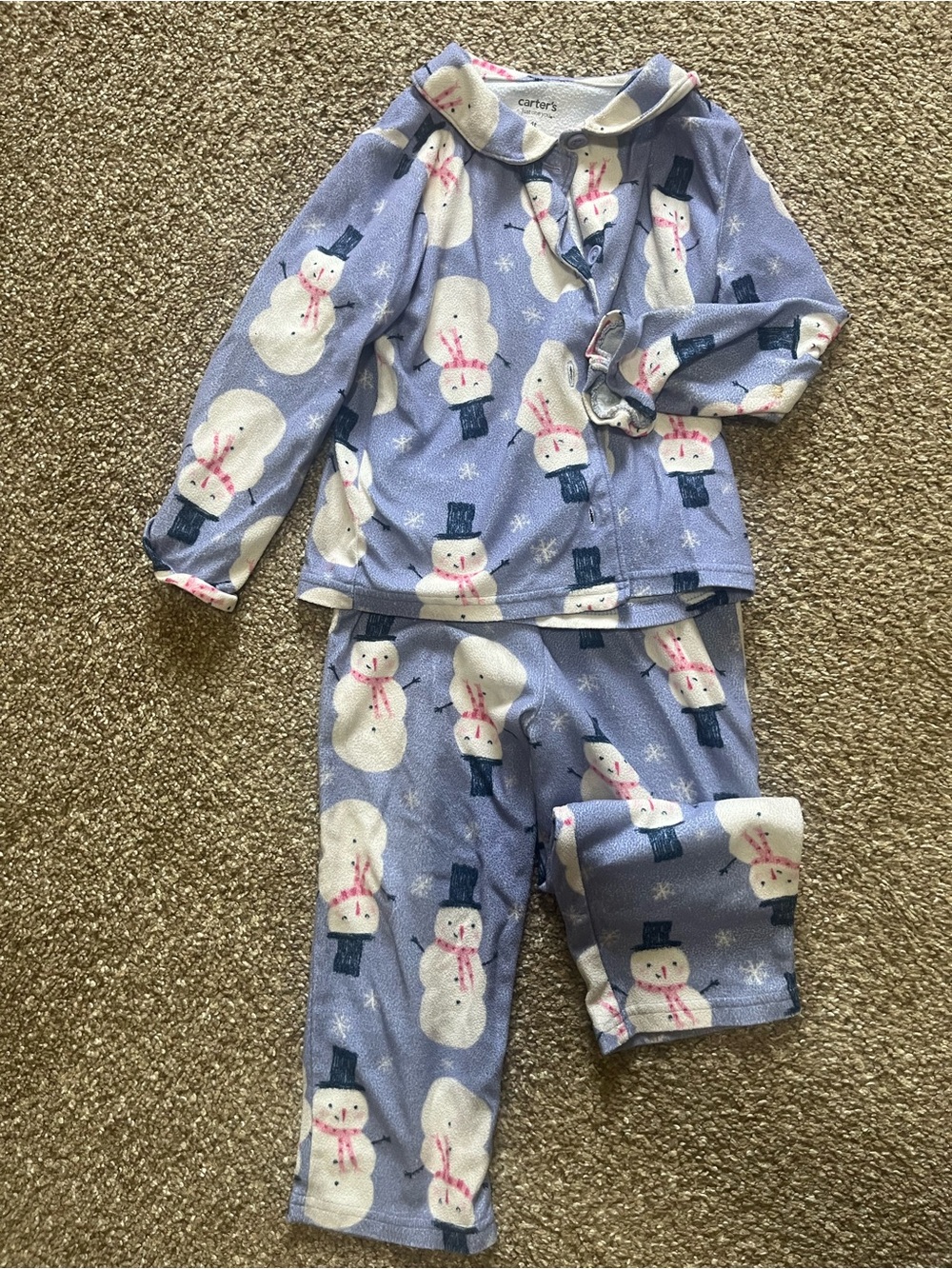 Carter's Girls Light Purple Snowman Fleece Pajama Set with Pink Accents